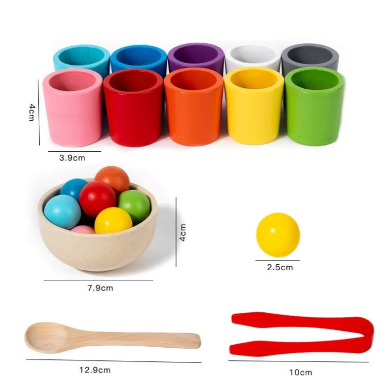 Valisenter™   Ahşap Oyuncak Gökkuşağı Topu ve Bardak Renk Sıralama Eşleştirme Oyunları